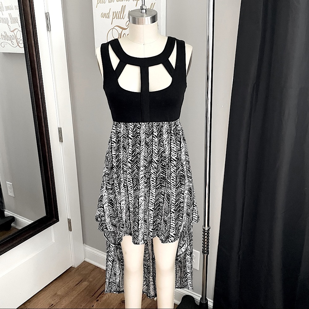 Geo Print High-Low Dress with Cutouts